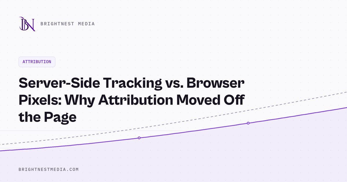Cover image for the BrightNest Media guide to server-side tracking versus browser pixels